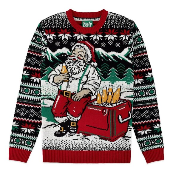 The Ugly Sweater Co Ugly Christmas Sweater Santa Drinking Beer Men's Size Medium - Picture 1 of 10